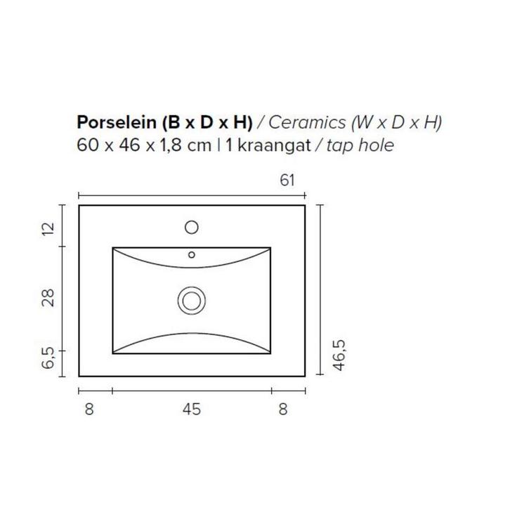 Badkamermeubel BWS Pepper Wastafel Porselein Incl, Huis en Inrichting, Badkamer | Badkamermeubels, Ophalen of Verzenden