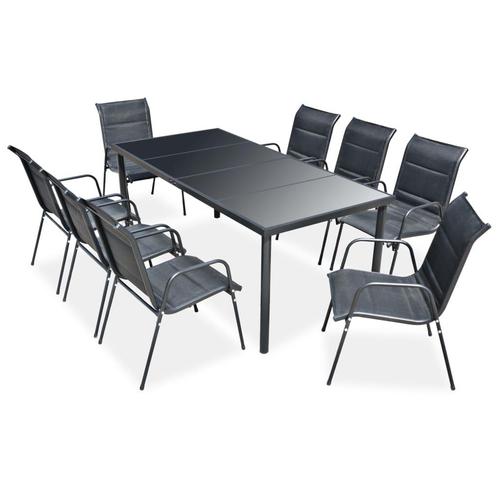 vidaXL 9-delige Tuinset staal zwart, Tuin en Terras, Tuinsets en Loungesets, Tuinset, Nieuw, 8 zitplaatsen, Rvs, Verzenden