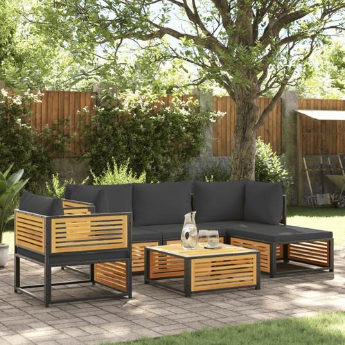 vidaXL 6-delige Loungeset met kussens massief acaciahout, Tuin en Terras, Tuinsets en Loungesets, Loungeset, Nieuw, Hout, Verzenden