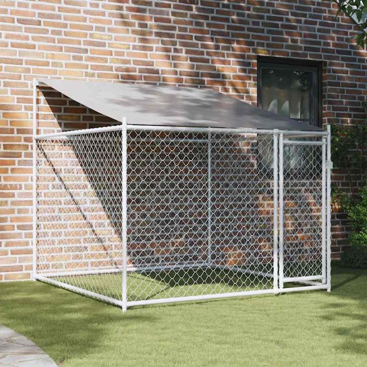 vidaXL Hondenhok met dak en deur 2x2x2 m gegalvaniseerd, Dieren en Toebehoren, Honden-accessoires, Nieuw, Verzenden