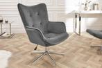 Design fauteuil MR. LOUNGER grijs chroom fluweel in hoogte, Huis en Inrichting, Fauteuils, Ophalen of Verzenden, Nieuw