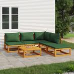 vidaXL 6-delige Loungeset met groene kussens massief hout, Verzenden, Nieuw, Hardhout, Loungeset