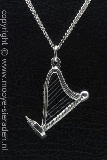Zilveren Harp met pedalen ketting hanger, Sieraden, Tassen en Uiterlijk, Kettinghangers, Verzenden