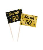Classy Cocktail Prikkers Sarah 50 Jaar Zwart/Goud (50st), Ophalen of Verzenden, Nieuw