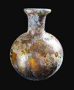 Oud-Romeins Glas Honinggoud geribde iriserende vaas - 75 mm, Antiek en Kunst