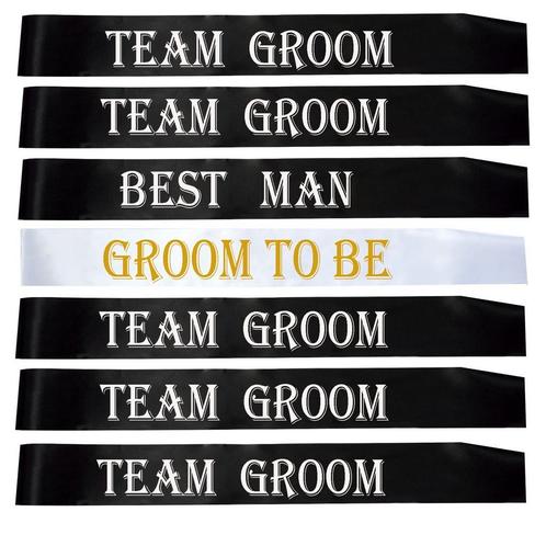 7-delige Sjerpen set Groom to Be, Best Man en Team Groom, Kleding | Heren, Trouwkleding en Trouwaccessoires, Zwart, Nieuw, Accessoires