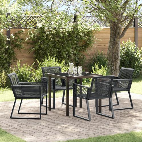 vidaXL 5-delige Tuinset - Zwart Poly Rattan, Tuin en Terras, Tuinsets en Loungesets, Tuinset, Nieuw, Rotan, Verzenden