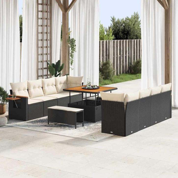 vidaXL Tuin Sofa Set met kussen met opslag Zwart Poly riet, Tuin en Terras, Tuinsets en Loungesets, Nieuw, Rotan, Verzenden