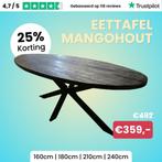 Ovale eettafel zwart mangohout 180cm al v.a. €379,-!!, Huis en Inrichting, Tafels | Eettafels, Overige houtsoorten, Verzenden