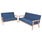 vidaXL Bankstel stof blauw 2-delig, Huis en Inrichting, Banken | Bankstellen, Verzenden, Nieuw, Minder dan 150 cm, Stof