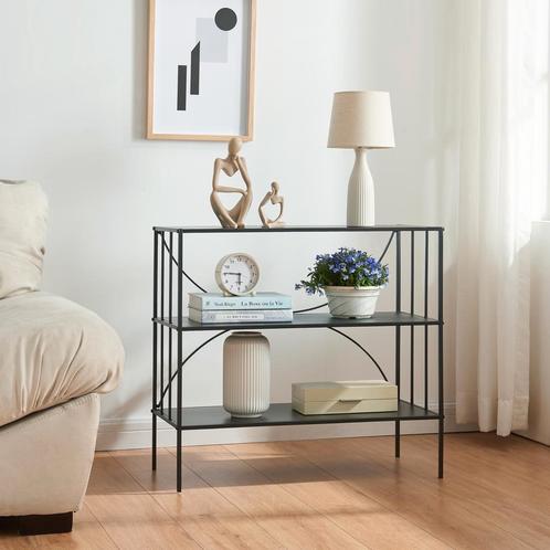 Console tafel Baarn metaal 65,5x70x32 cm zwart [en.casa], Huis en Inrichting, Tafels | Sidetables, Nieuw, Verzenden