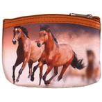 Kleine portemonnee met 2 galopperende bruine paarden - 11x9c, Sieraden, Tassen en Uiterlijk, Portemonnees, Ophalen of Verzenden