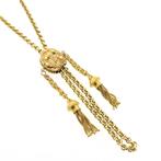 Antiek gouden schuifketting met kwastjes | 61 cm, Sieraden, Tassen en Uiterlijk, Kettingen, Ophalen of Verzenden, Gebruikt, Overige kleuren