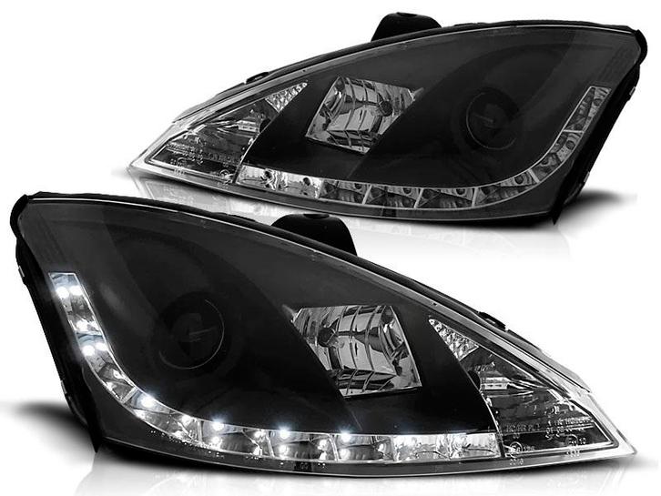 Koplampen Ford Focus 98-01 zwart + Daytime Running Light, Auto-onderdelen, Overige Auto-onderdelen, Ophalen of Verzenden