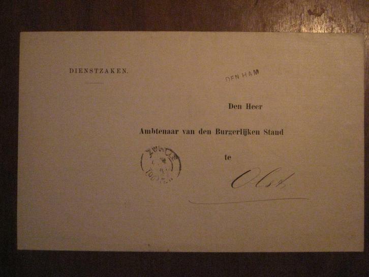 Burgemeestersbrief met langstempel "Den Ham", Postzegels en Munten, Brieven en Enveloppen | Nederland, Envelop, Ophalen of Verzenden