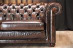Originele Engelse Chesterfield 3-zitsbank, rundleer, bruin, Huis en Inrichting, Chesterfield, Driepersoons, Ophalen of Verzenden