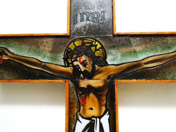 Icoon - Jezus en Jozef - Gebrandschilderd - Icoon Kruisbeeld, Antiek en Kunst, Antiek | Boeken en Bijbels