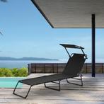 Ligbed ligstoel met zonneluifel 187x53x27 cm zwart, Tuin en Terras, Nieuw, Verzenden
