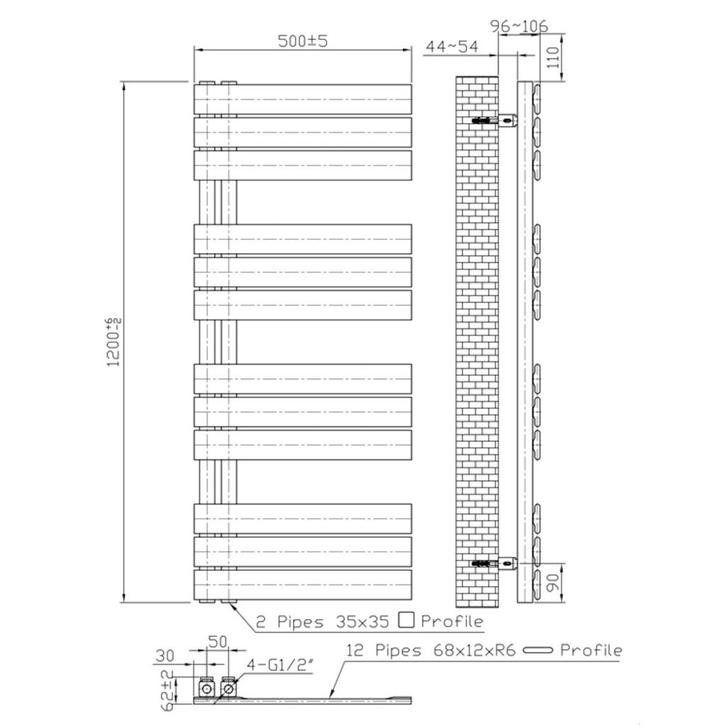 Handdoekradiator BWS Boss Links aansluiting 681W 120x50 cm, Doe-het-zelf en Verbouw, Sanitair, Ophalen of Verzenden