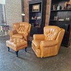 Haeck turnable Armchairs Fauteuils + hocker set - Gouden Eik, Ophalen of Verzenden, Nieuw, Leer, Chesterfield