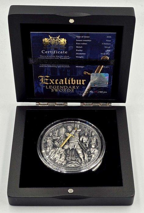 Niue. 5 Dollars 2024 EXCALIBUR Legendary Swords 2 Oz (Zonder, Postzegels en Munten, Munten | Europa | Niet-Euromunten