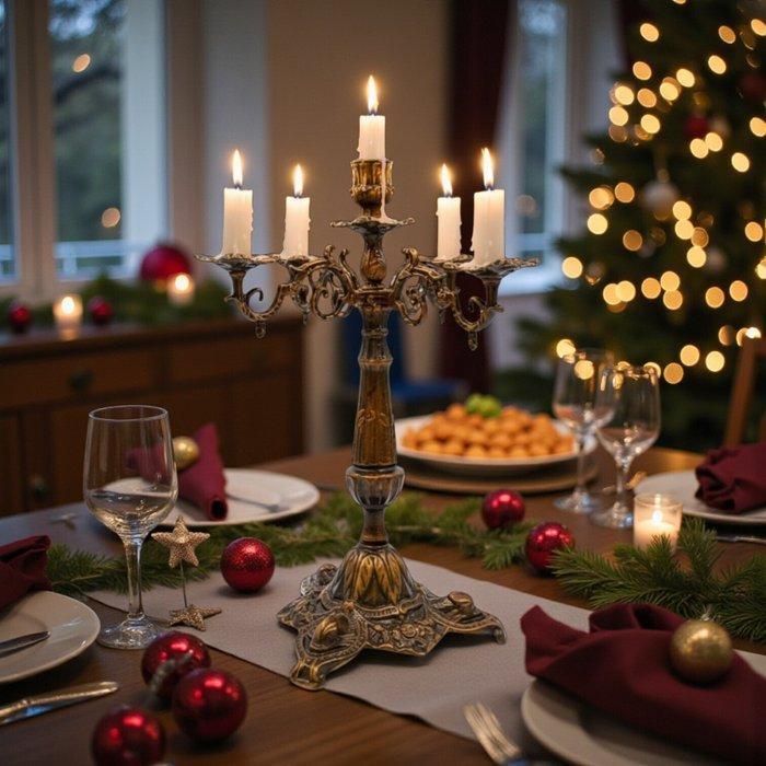 Kaarsenhouder Mod. Barocco met 5 vlammen, geslepen met, Diversen, Kerst