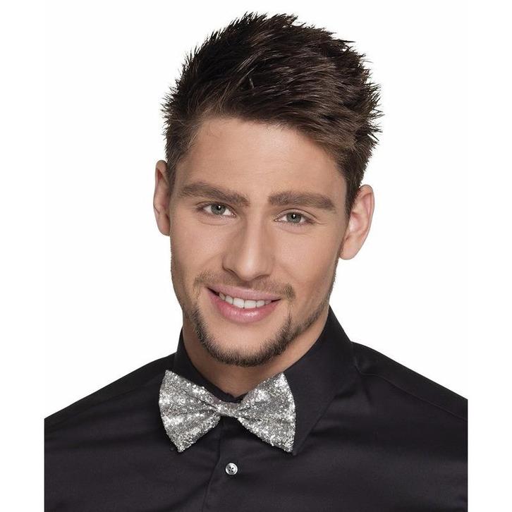 Zilveren vlinderstrikje met zwarte elastiek voor volwassen.., Hobby en Vrije tijd, Feestartikelen, Verzenden