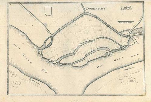 Stadsplattegrond van Dordrecht, Antiek en Kunst, Kunst | Etsen en Gravures