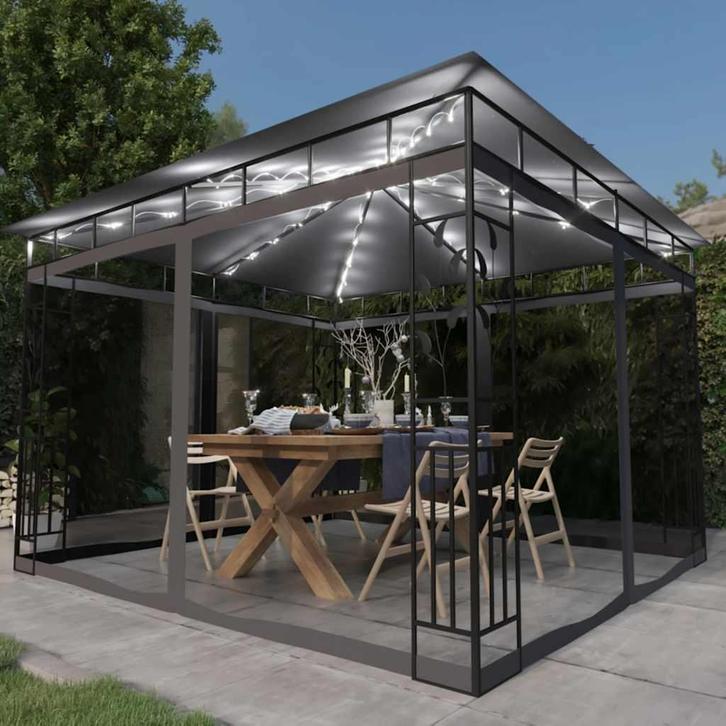 vidaXL Prieel met klamboe LED-lichtslinger 3x3x2,73 m, Tuin en Terras, Partytenten, Nieuw, Verzenden