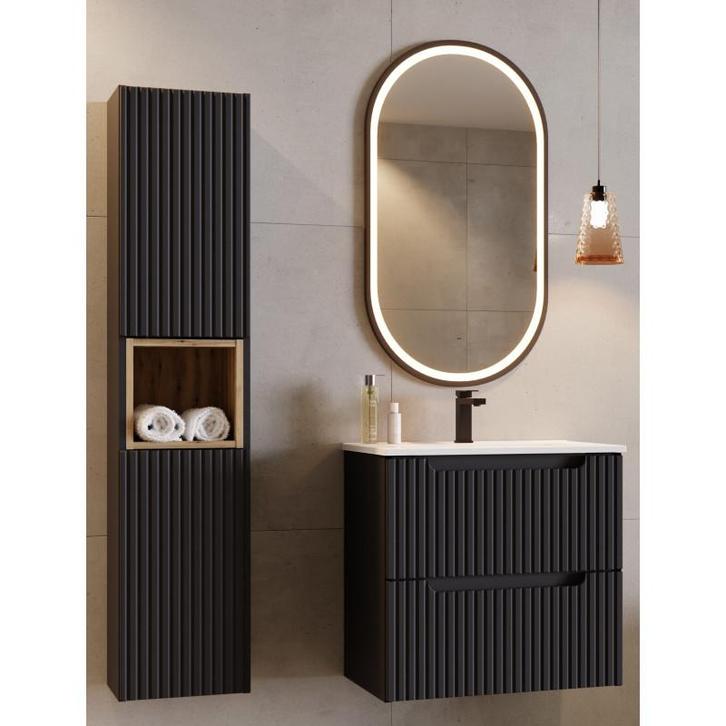 Badkamermeubel Solerno Compact Zwart 80CM (Badkamermeubels), Huis en Inrichting, Badkamer | Badkamermeubels, Nieuw, Ophalen of Verzenden