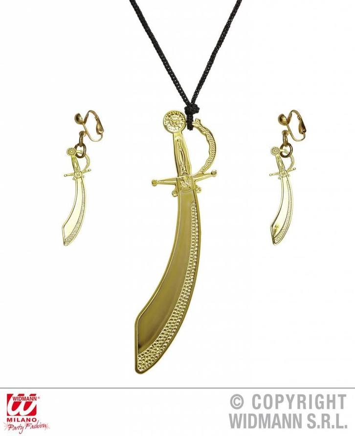 Ketting zwaard en oorringen goud, Kleding | Dames, Carnavalskleding en Feestkleding, Nieuw, Ophalen of Verzenden