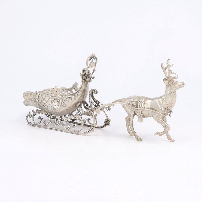 J. Weeda - Rendier met arreslee - Miniatuur beeldje - .835, Antiek en Kunst, Antiek | Goud en Zilver