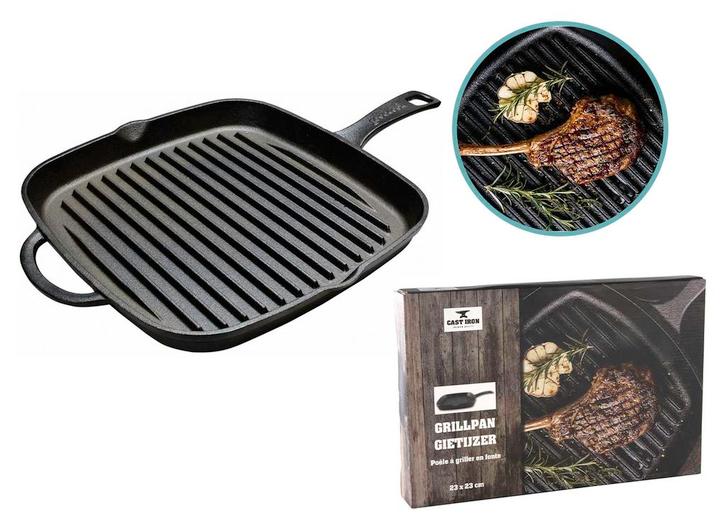 Cast Iron Grillpan - Gietijzer-  23 x 23 cm, Huis en Inrichting, Keuken | Keukenbenodigdheden, Nieuw, Verzenden