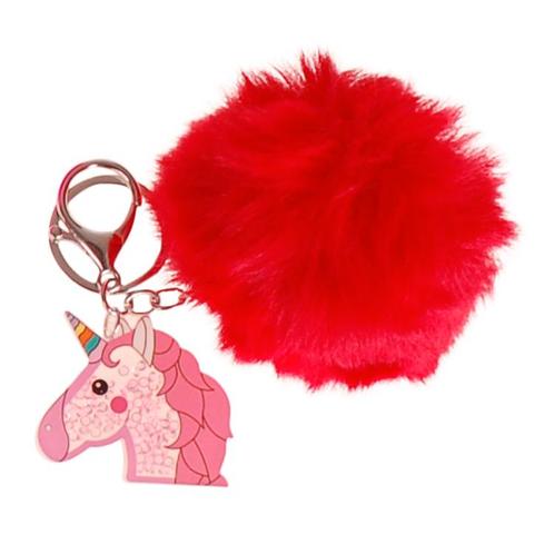Sleutelhanger met Clip - Rood Pompom & Eenhoorn Transparant, Verzamelen, Sleutelhangers, Nieuw, Ophalen of Verzenden
