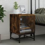 vidaXL Nachtkastje met glazen deur 35x37x50 cm gerookt, Minder dan 45 cm, Verzenden, Nieuw, Minder dan 55 cm