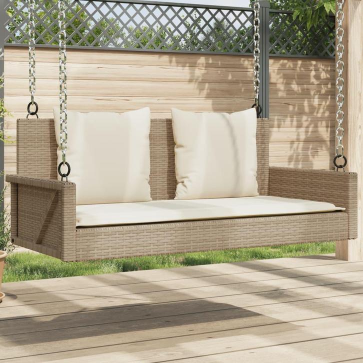 vidaXL Schommelbank met kussens 119x56x48 cm poly rattan, Tuin en Terras, Tuinbanken, Nieuw, Rotan, Verzenden
