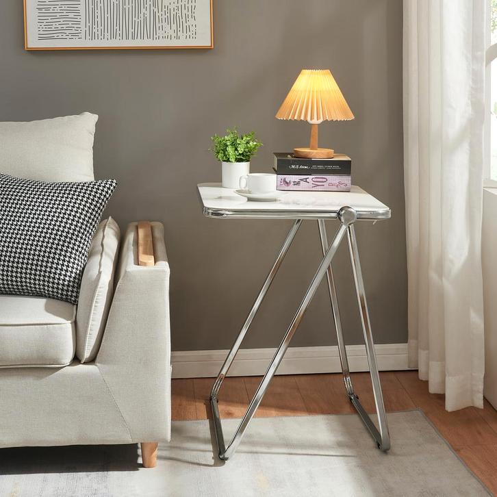 Bijzettafel Alerhavn 70x49x68 cm wit en chroom [en.casa], Huis en Inrichting, Tafels | Bijzettafels, Verzenden