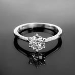 Witgouden Moissanite Ring | 14K | Solitair Verlovingsring, Nieuw, Ophalen of Verzenden, Met edelsteen, Dame