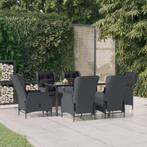 vidaXL 7-delige Tuinset poly rattan donkergrijs, 6 zitplaatsen, Nieuw, Tuinset, Verzenden