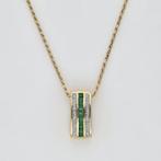 Ketting met hanger - 14 karaat Geel goud Smaragd - Diamant, Sieraden, Tassen en Uiterlijk, Antieke sieraden