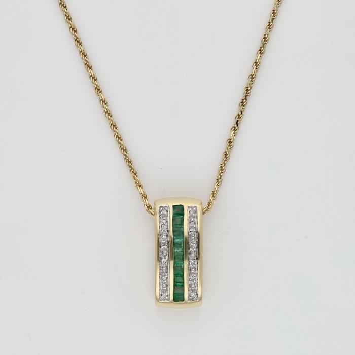 Ketting met hanger - 14 karaat Geel goud Smaragd - Diamant, Sieraden, Tassen en Uiterlijk, Antieke sieraden
