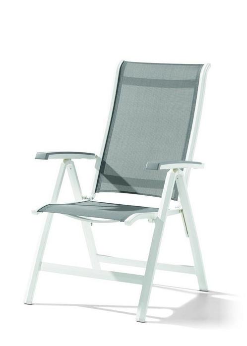 Sieger Calvi klapstoel Aluminium/textileen - Wit/lichtgrijs, Tuin en Terras, Tuinstoelen, Ophalen of Verzenden