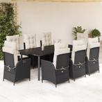 vidaXL 9-delige Tuinset poly rattan zwart, Tuin en Terras, Nieuw, 8 zitplaatsen, Tuinset, Verzenden