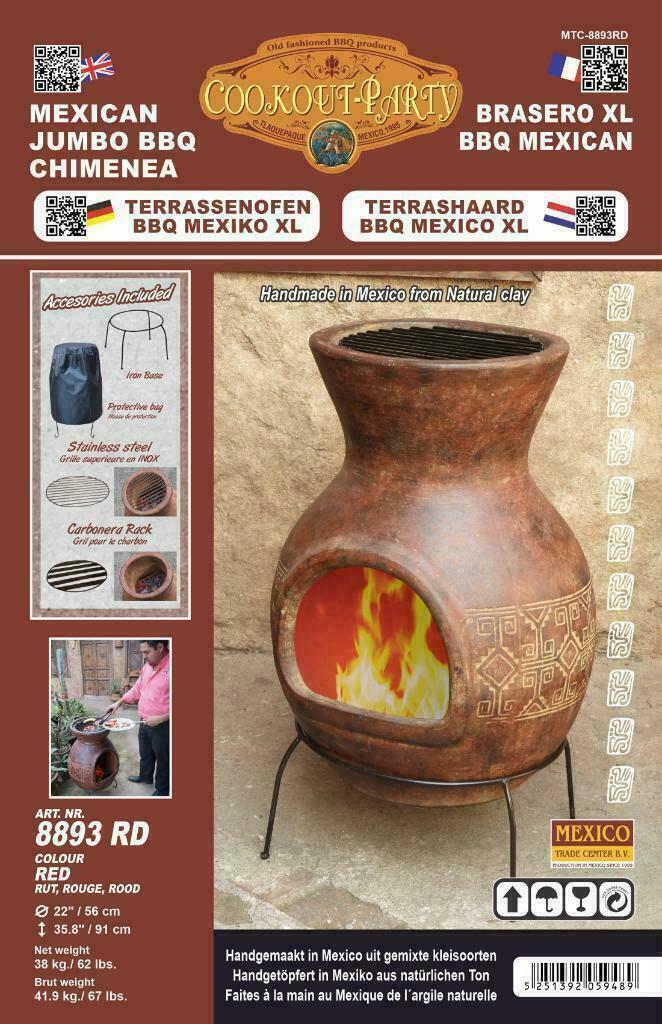 Sol-y-Yo Chimenea Mexicaanse tuinhaard Barbecue XL 4 kleuren, Tuin en Terras, Houtskoolbarbecues, Nieuw, Met accessoires, Ophalen of Verzenden