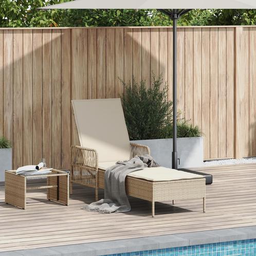 vidaXL Ligbed Met Kussen Beige van Poly Rattan, Tuin en Terras, Ligbedden, Nieuw, Verzenden
