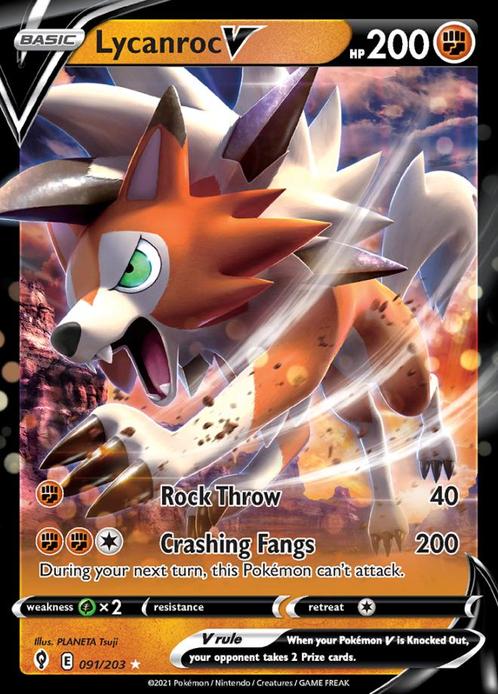 Lycanroc V 091/203 (Evolving Skies), Hobby en Vrije tijd, Verzamelkaartspellen | Pokémon, Losse kaart, Nieuw, Foil, Ophalen of Verzenden