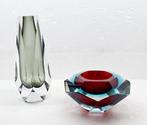Sommerso Diamond bowl/piramide vaas - Vaas (2) - Glas, Antiek en Kunst
