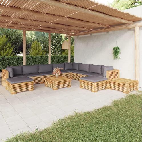 vidaXL 12-delige Loungeset met kussens massief teakhout, Tuin en Terras, Tuinsets en Loungesets, Loungeset, Nieuw, Teakhout, Verzenden