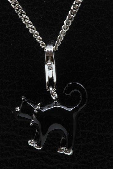 Zilveren Kat staand zwart hanger en/of bedel, Sieraden, Tassen en Uiterlijk, Bedels, Verzenden