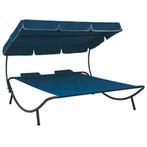 vidaXL Loungebed met luifel en kussens blauw, Tuin en Terras, Verzenden, Nieuw